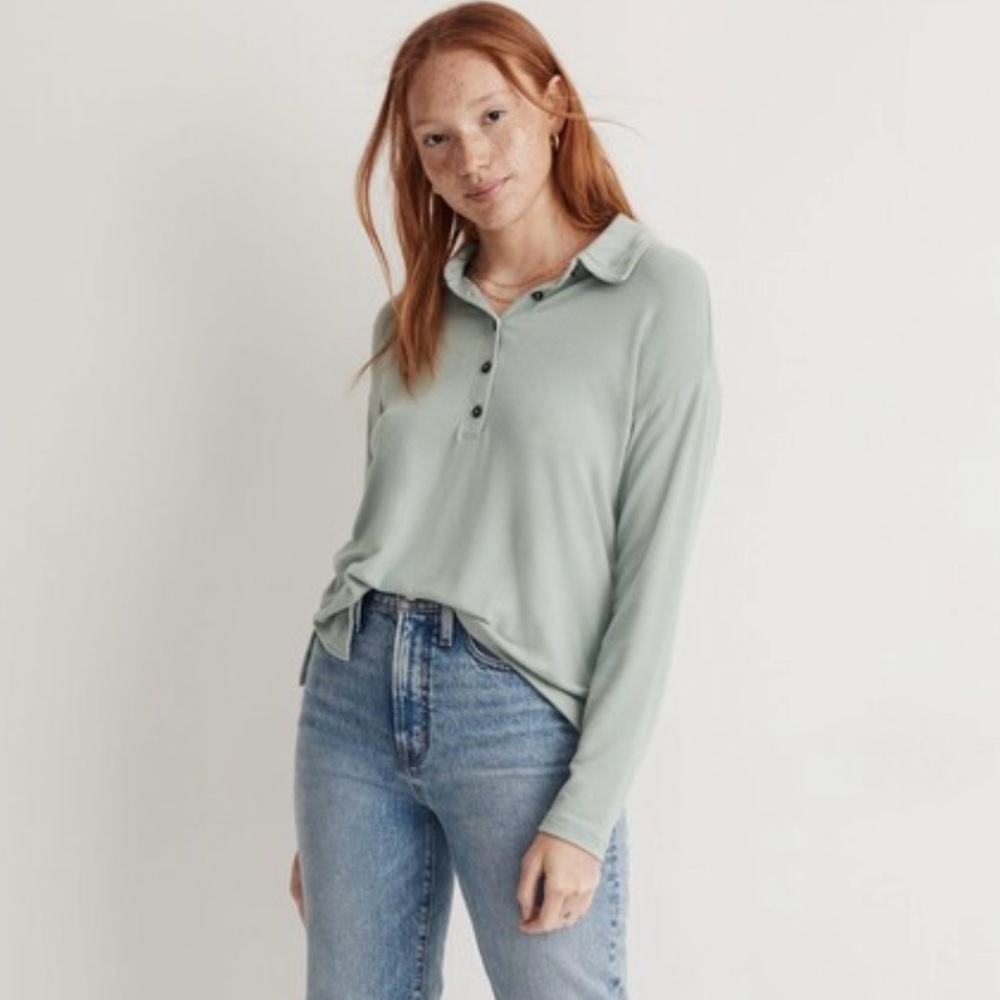 Madewell Dreamiest Knit Long-Sleeve Henley Polo Sweatshirt Size M Cozy Cute NWT